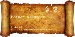 Haider Nikander névjegykártya